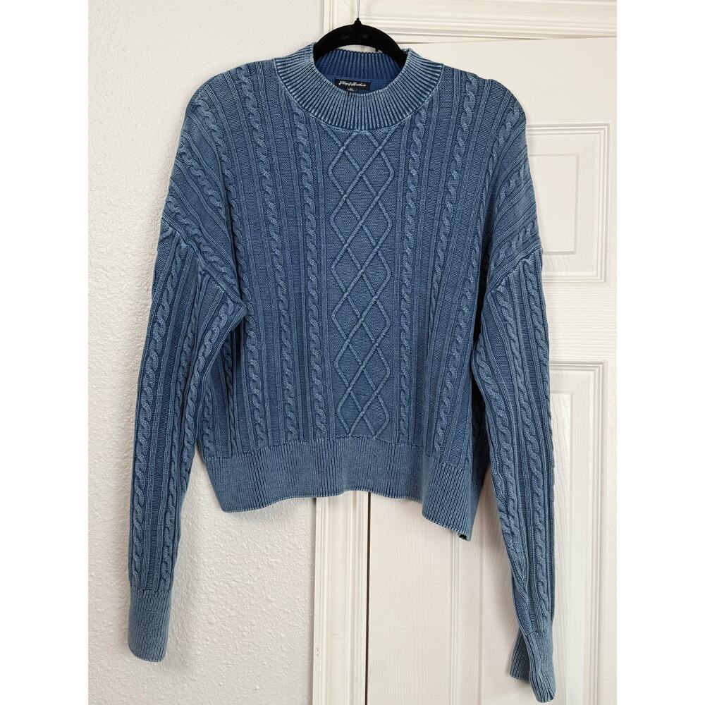 Flag & Anthem Blue Cable Knit Sweater Women’s XL 100% Cotton Crewneck